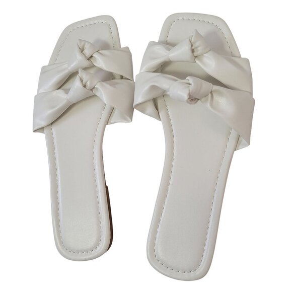 Women's Knot Design Double Strap Slide Sandals Square Open Toe Flats Size 8.5 - Picture 7 of 7